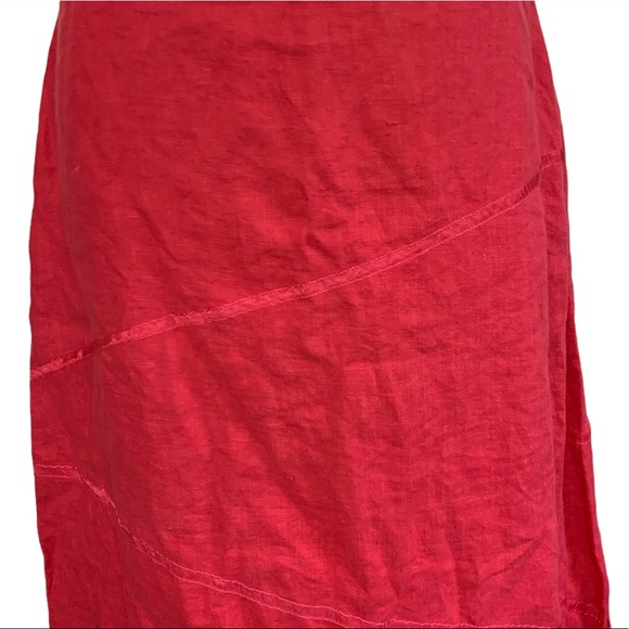 Moment By Moment Linen Asymmetrical Ribbon Detail Red Coral Midi Skirt US M - Picture 2 of 7